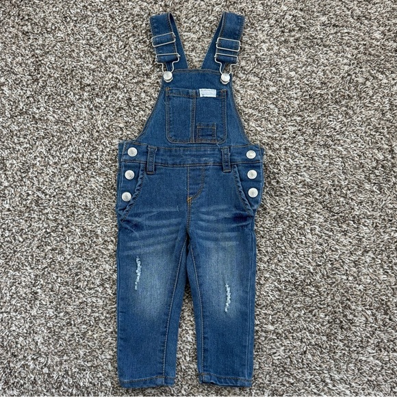 7 For All Mankind Baby Girls Blue Denim Ripped Overalls Size 9-12m - Picture 1 of 4